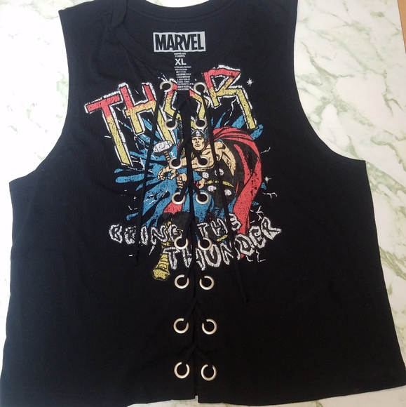 Marvel Tops - Thor lace up graphic muscle tee